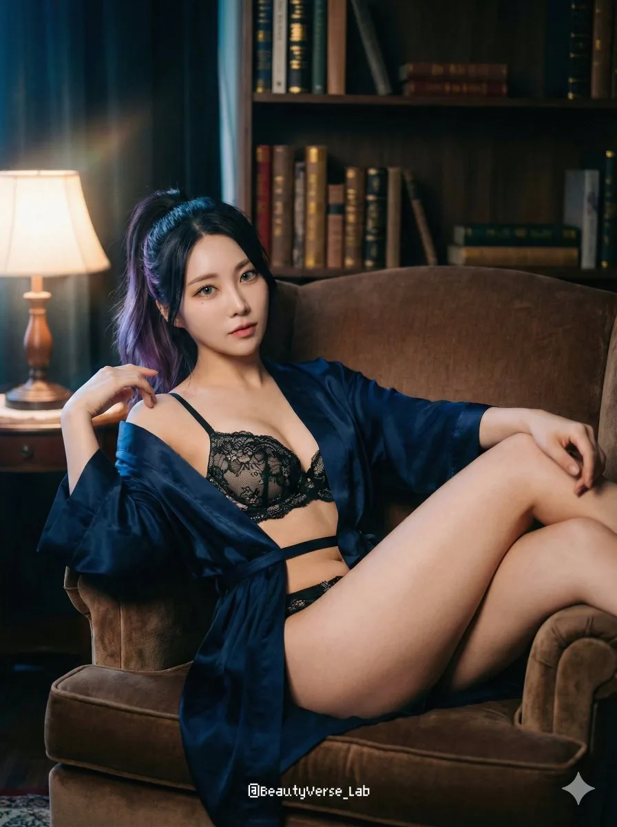 Cinematic Lingerie Portrait in Vintage Study - Nano Banana Pro AI Prompt for Social Media Post reference