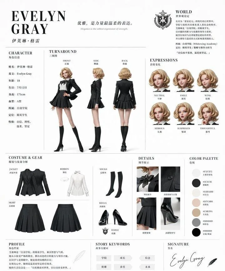 Elegant Academy Character Sheet reference
