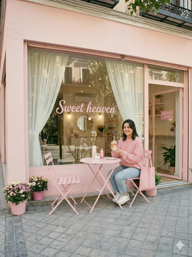 Pastel Pink Coffee Shop Aesthetic - Nano Banana Pro AI Prompt for Social Media Post reference