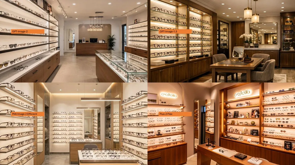 Four-Panel Eyewear Store Model Comparison reference