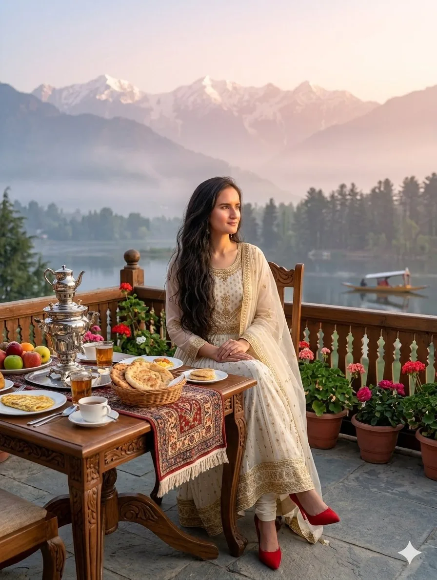 Traditional Kashmiri Breakfast Landscape - Nano Banana Pro AI Prompt for Social Media Post reference