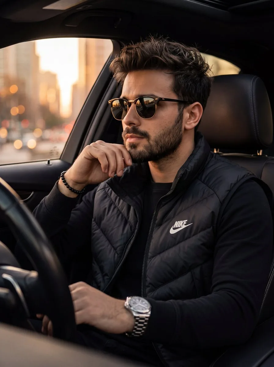 Cinematic Portrait of a Man in a Car reference