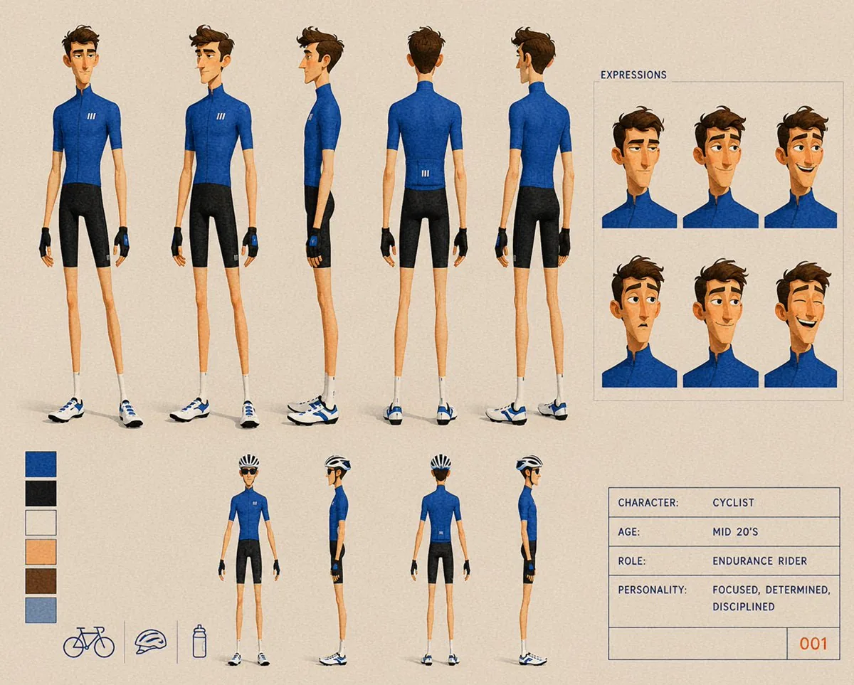 Cyclist Character Design Sheet reference