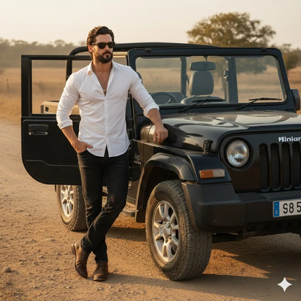 Cinematic Jeep Driver Portrait Prompt with Face Match reference