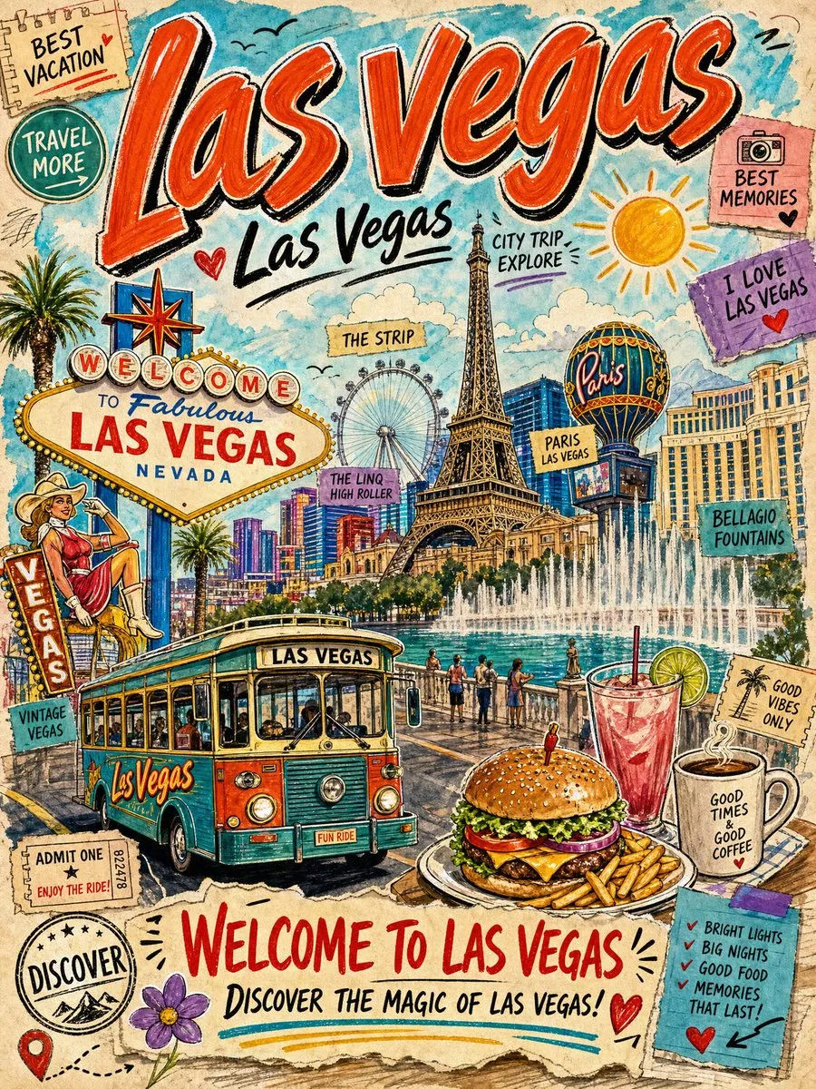 Vintage Las Vegas Travel Collage reference