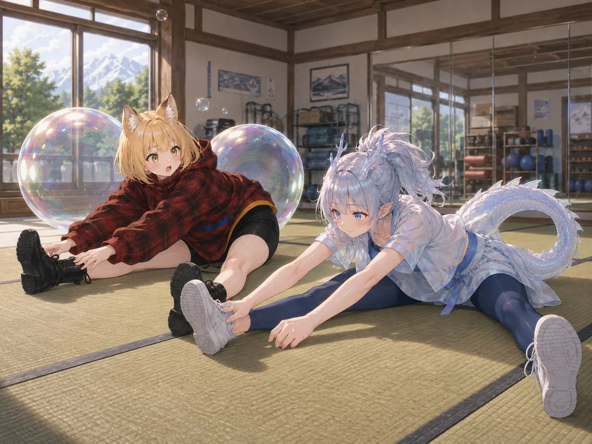 Bubble Dragon and Fox Stretching reference