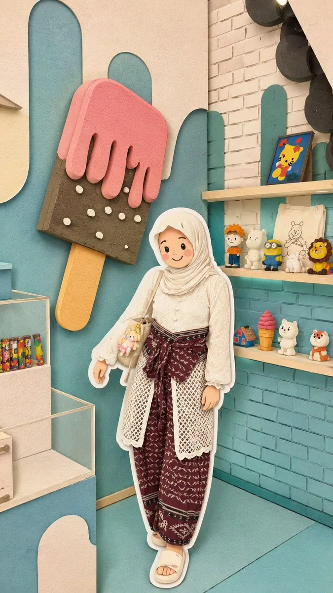 Kawaii Style Muslim Character Lifestyle Photography reference