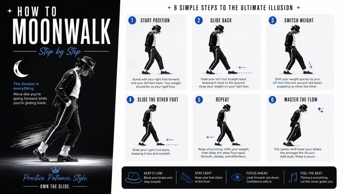 Moonwalk Step-by-Step Tutorial Poster reference