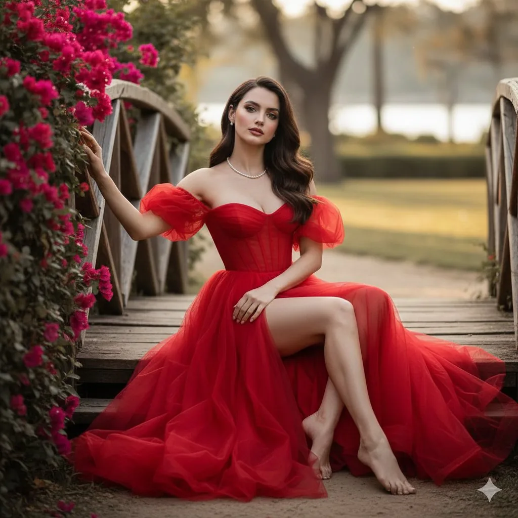 Cinematic Fine-Art Portrait of Ana de Armas in a Red Gala Dress - Nano Banana Pro AI Prompt for Social Media Post reference