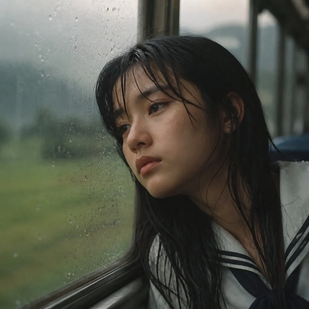 Rainy Train Schoolgirl Portrait reference