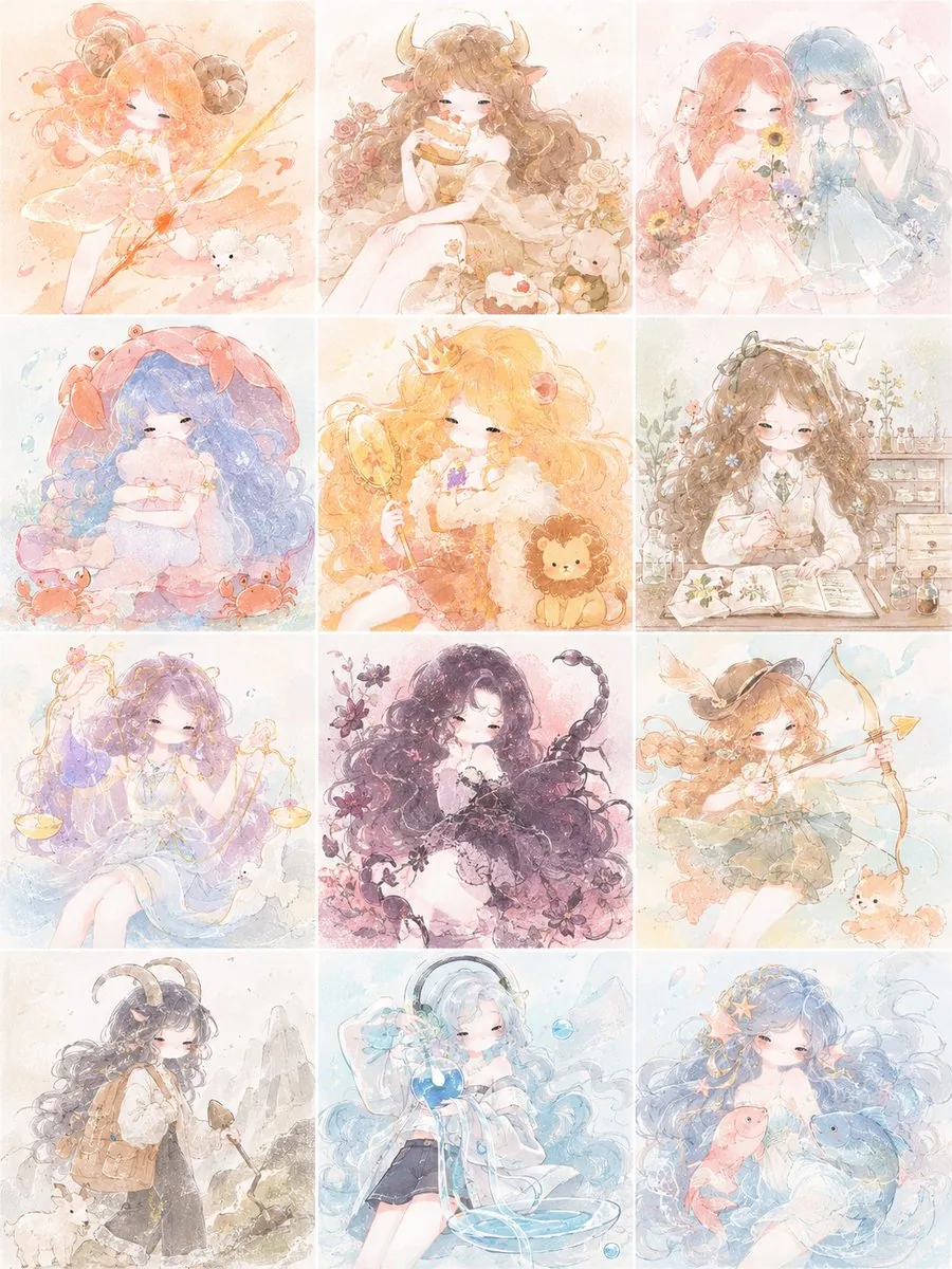 Pastel Zodiac Girls Grid reference