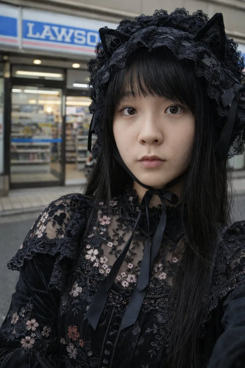 Gothic Lolita Portrait at Convenience Store reference