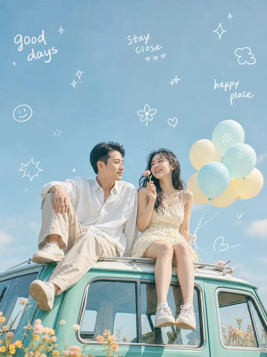 Dreamy Couple on Turquoise Van reference