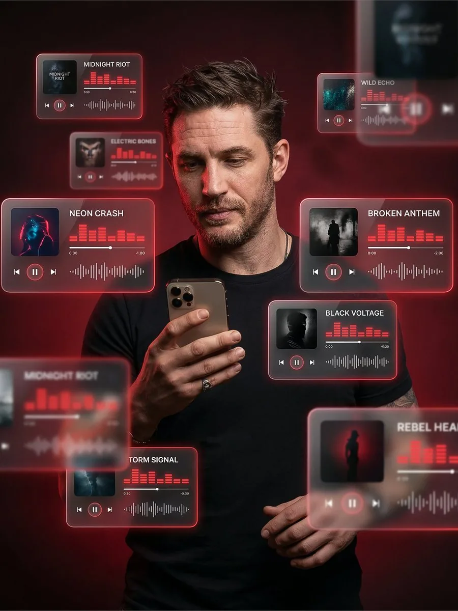 Futuristic Music UI Poster - Nano Banana Pro AI Prompt for App / Web Design reference