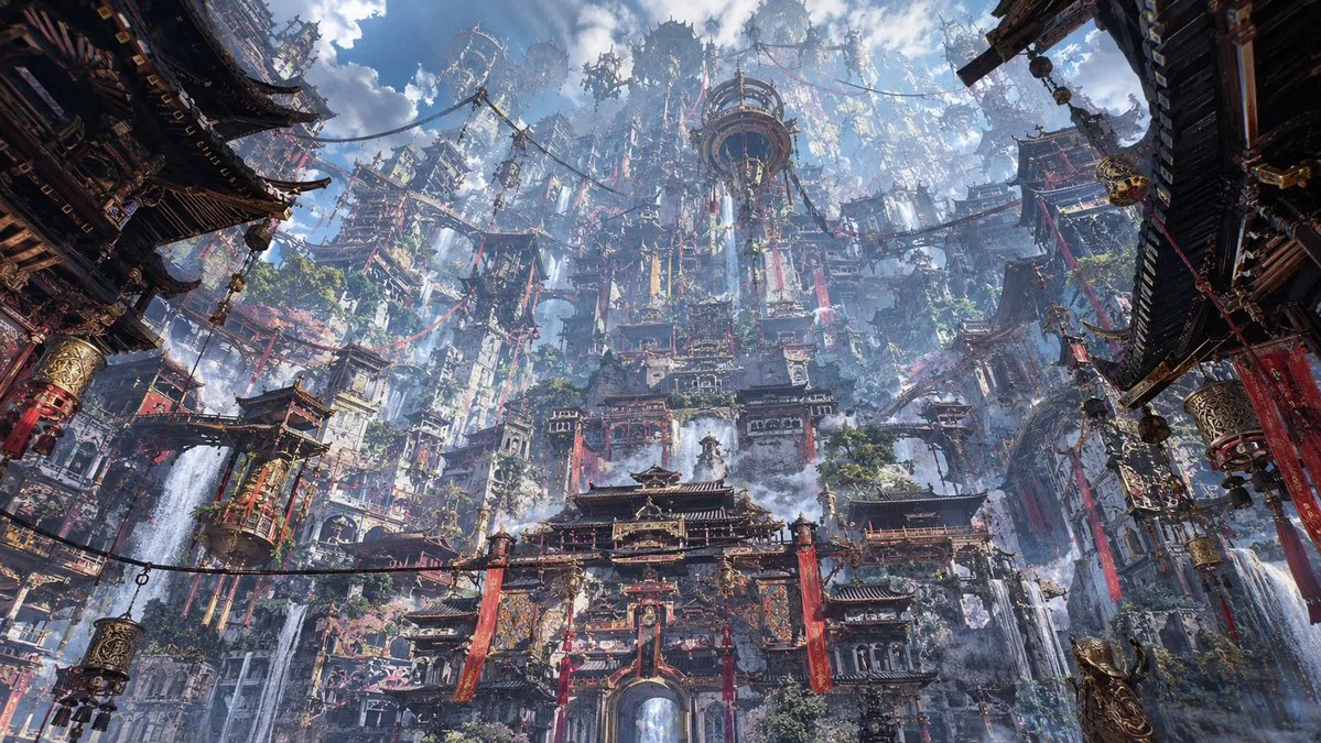 Maximalist Sky Temple City reference