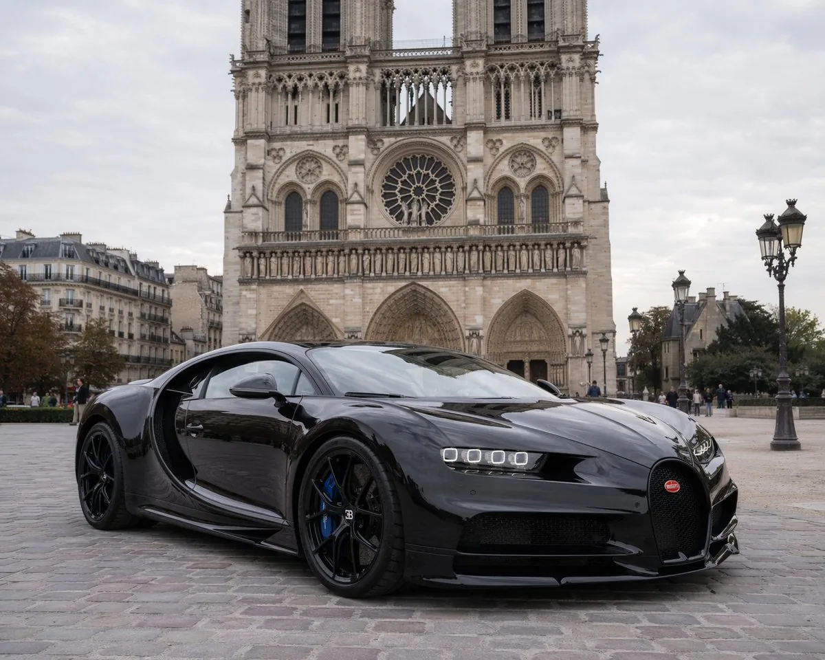 Hypercar Parked Before a Historic Landmark reference
