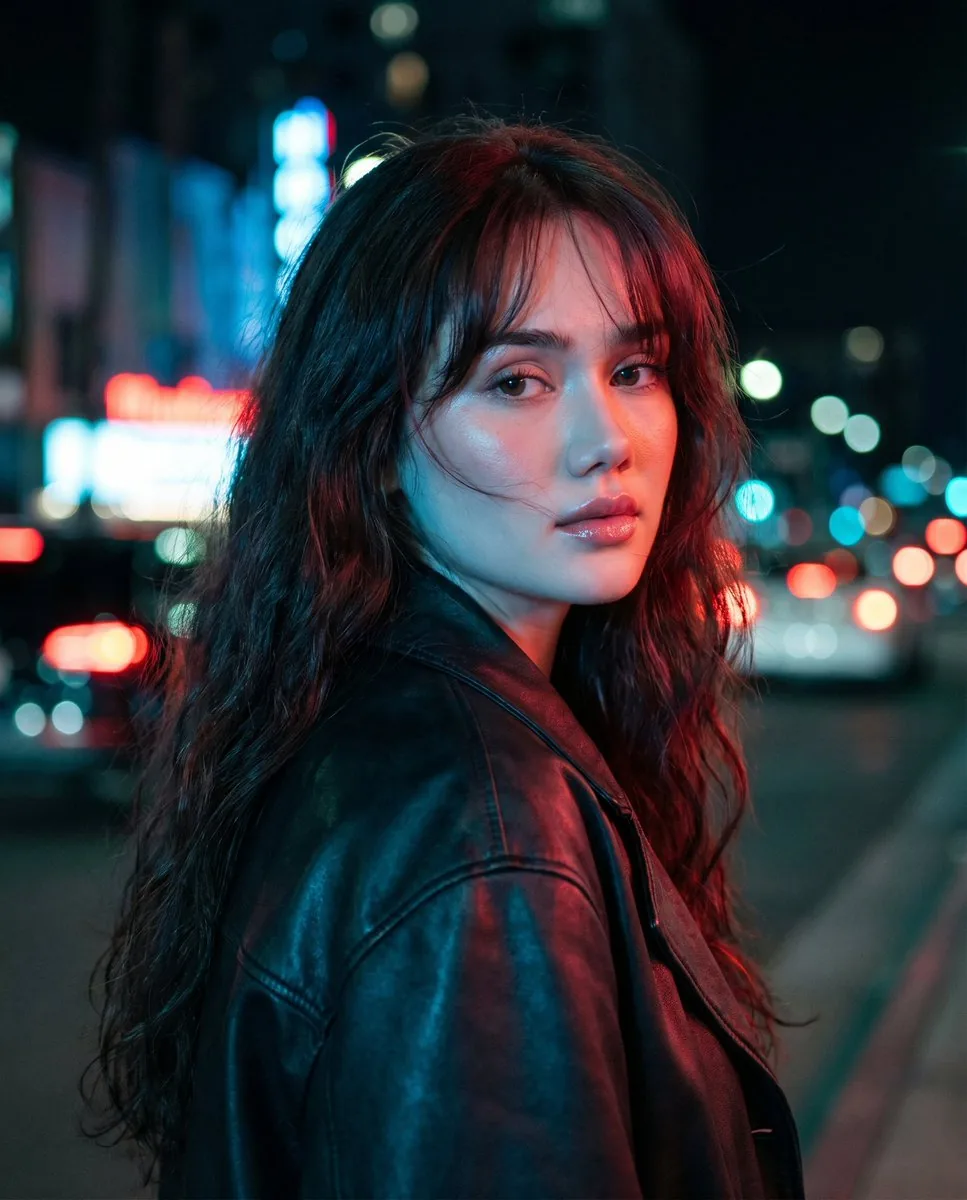 Neon Night Shoulder-Look Portrait reference