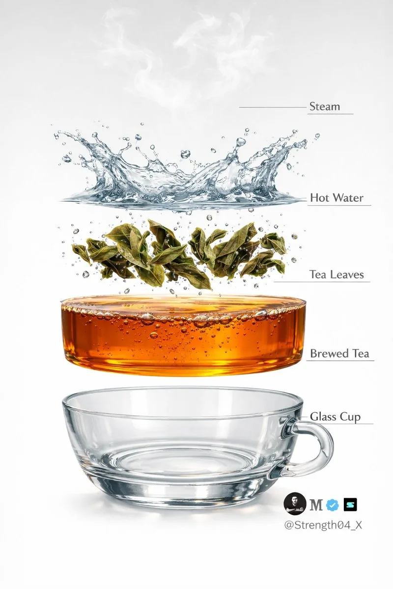 Hyper-realistic Tea Photography Prompts (Still Life and Exploded View) - Nano Banana Pro AI Prompt for Product Marketing reference