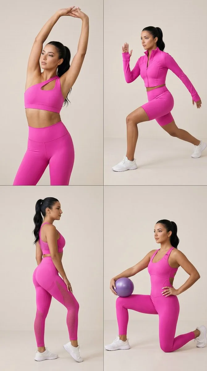 Nano Banana Pro Fitness Editorial Grid Prompt (Pink Activewear) - Nano Banana Pro AI Prompt for Social Media Post reference