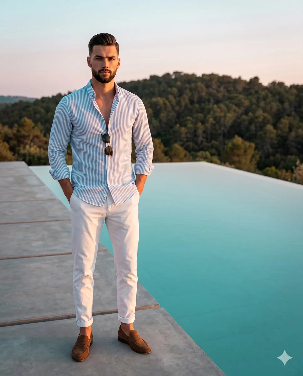 Luxury Men's Lifestyle Pool Portrait - Nano Banana Pro AI Prompt for Social Media Post