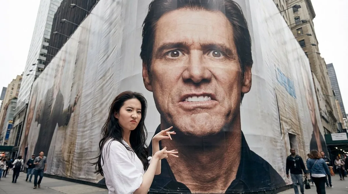 Interactive Billboard Selfie Prompt (Jim Carrey Style) - Nano Banana Pro AI Prompt for Social Media Post reference