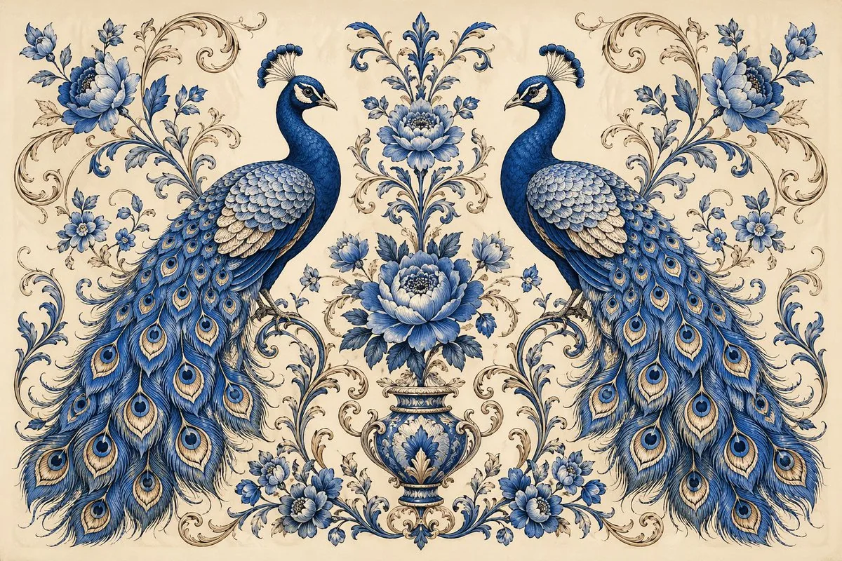 Vintage Peacock Botanical Illustration reference
