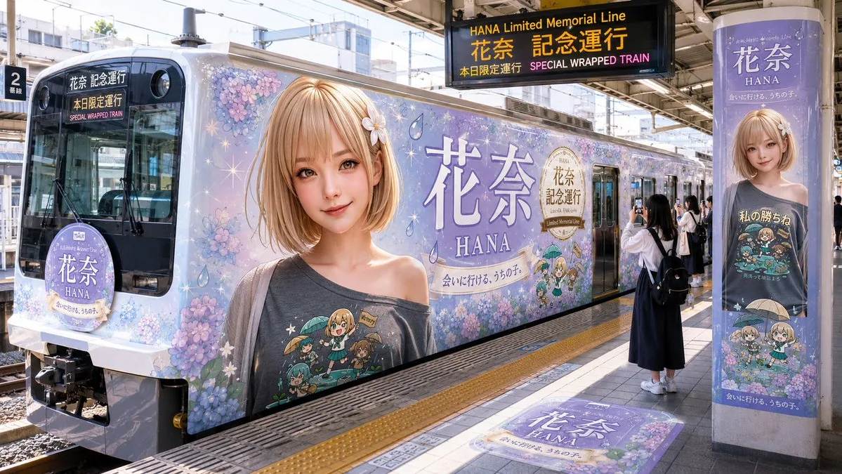HANA Anime Wrapped Train at Station reference