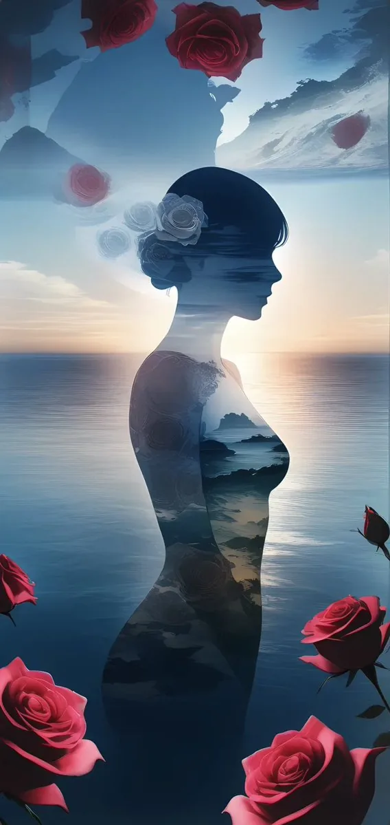 Surreal Rose Ocean Silhouette reference
