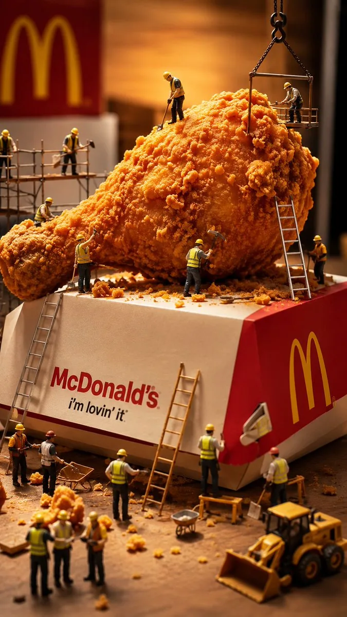 Miniature Workers Sculpt Giant McDonald's Drumstick reference