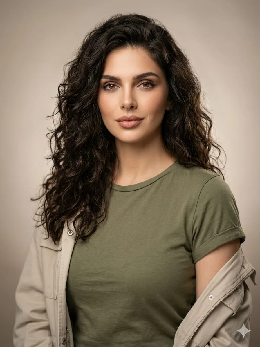 Editorial Studio Portrait in Olive Tee reference