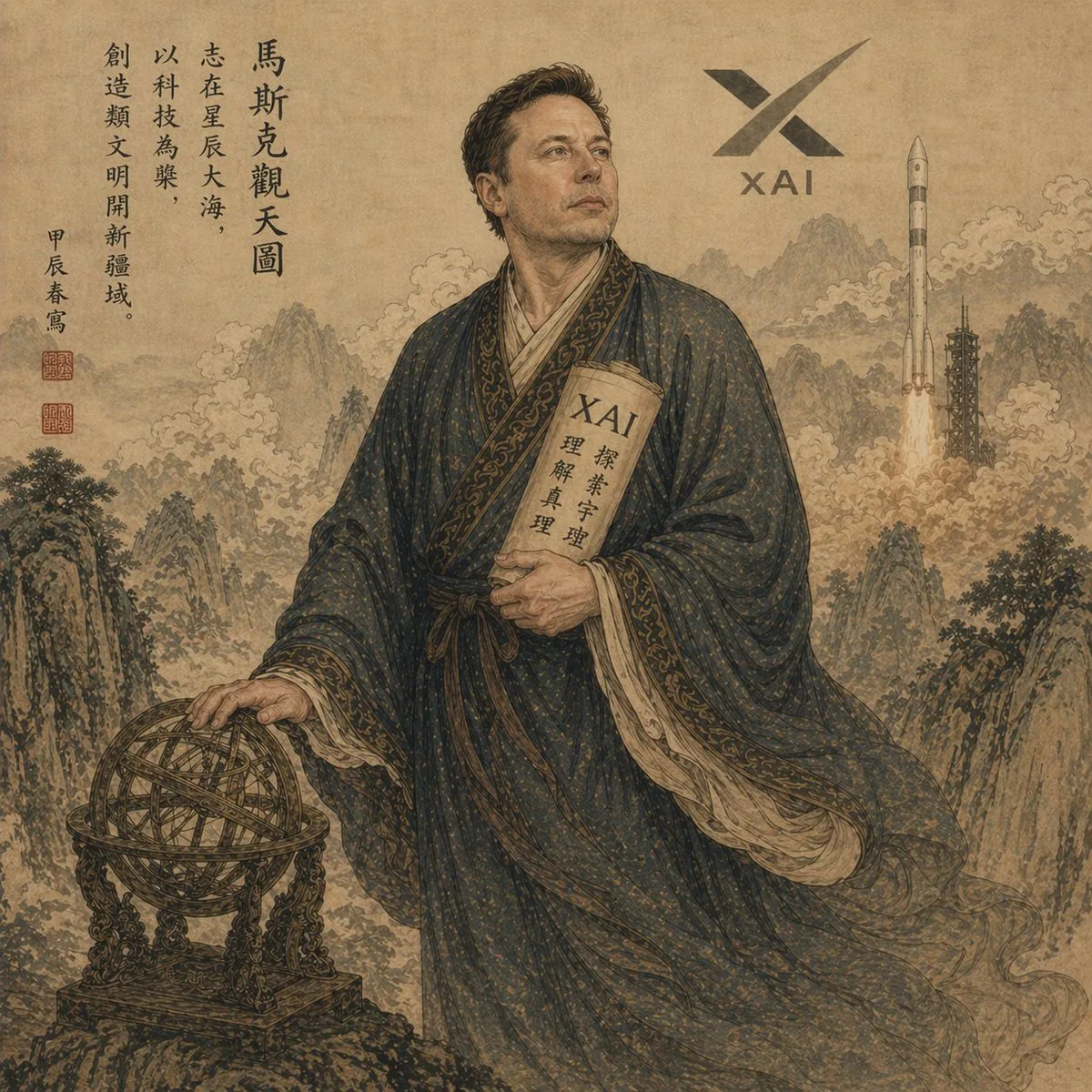 Classical Chinese Scholar with XAI Motif reference