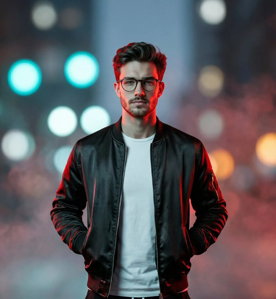 Cinematic Streetwear Portrait with Neon Lighting reference