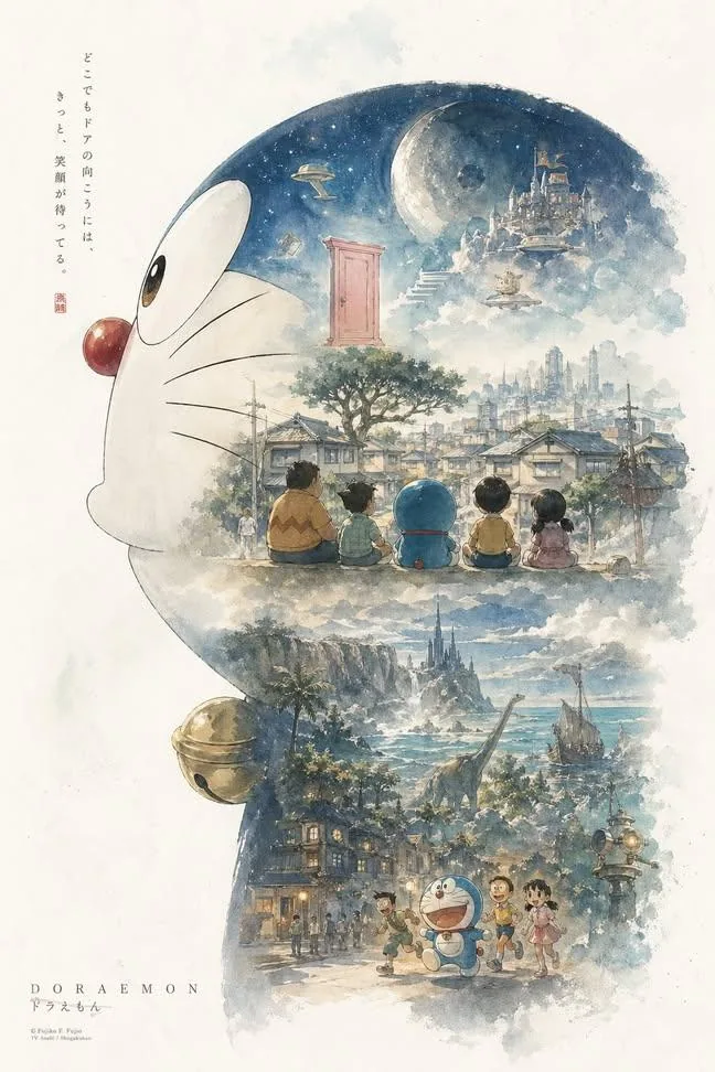 Doraemon Watercolor Silhouette Dreamscapes reference