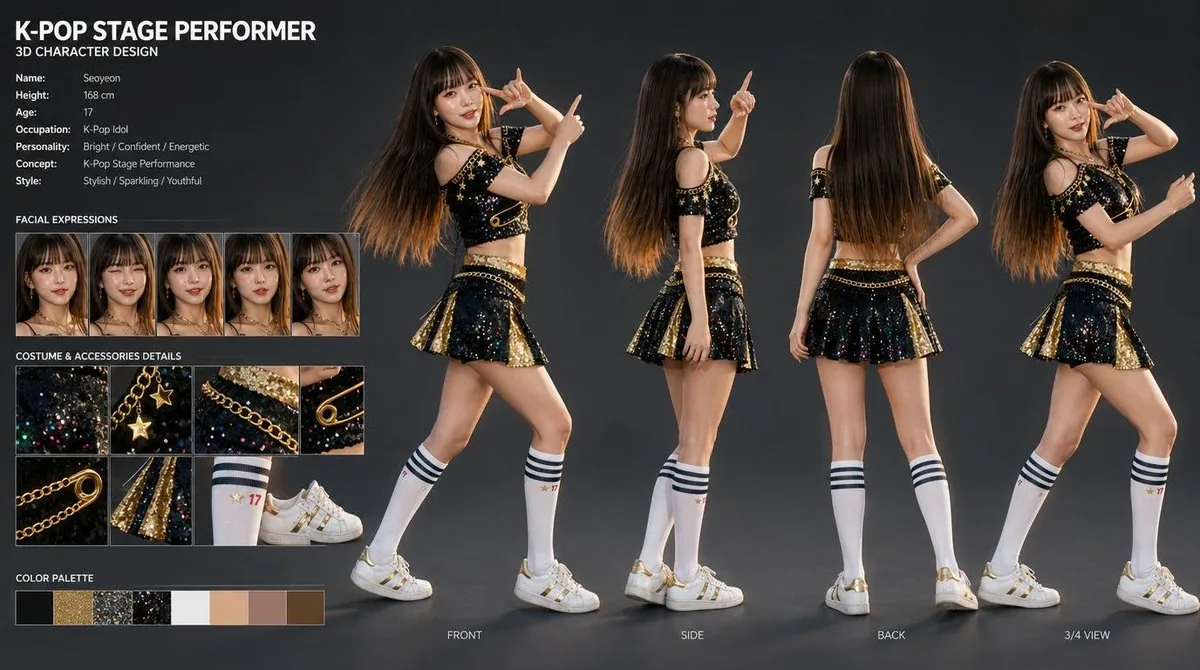 K-Pop Idol 3D Character Sheet reference