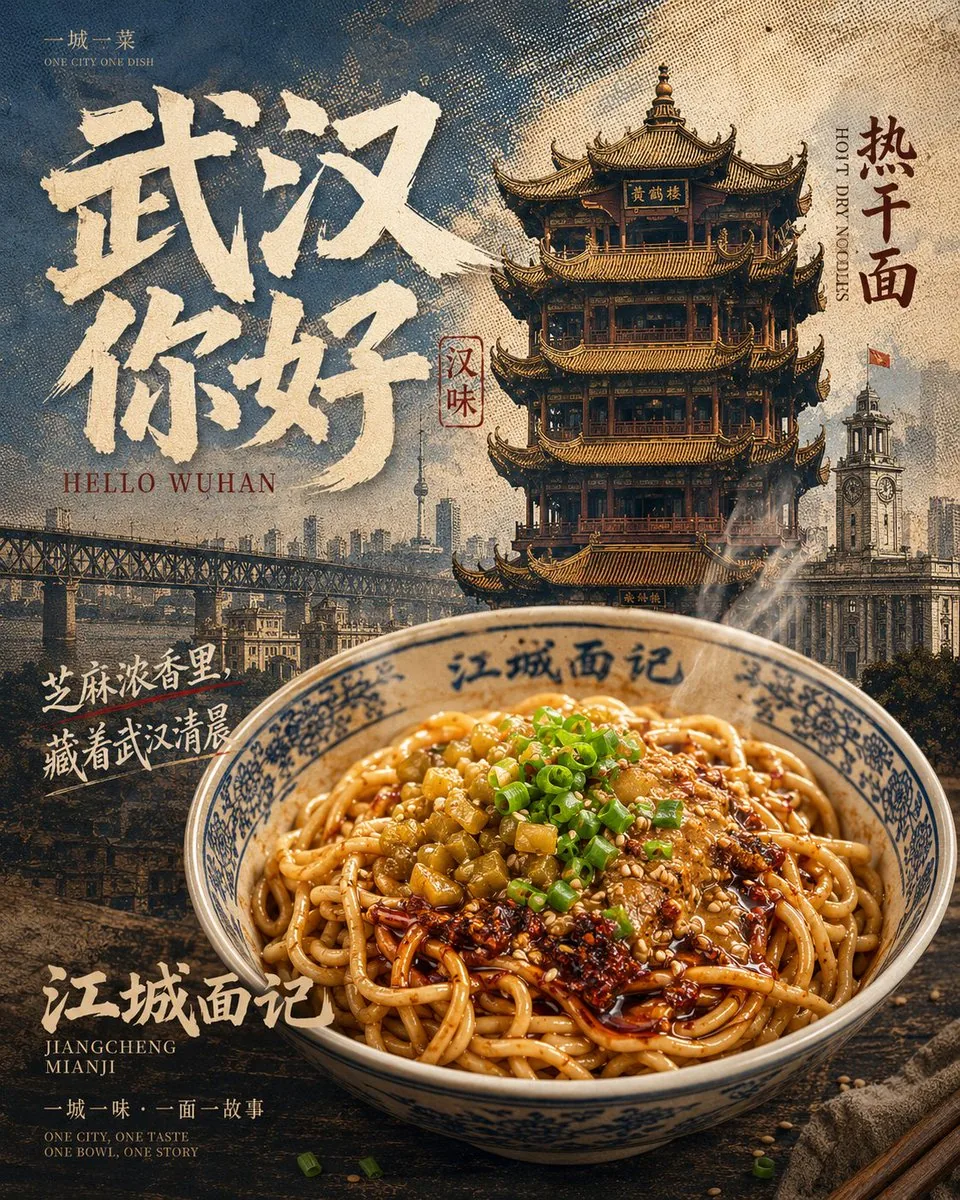Vintage Wuhan Hot Dry Noodles Poster reference