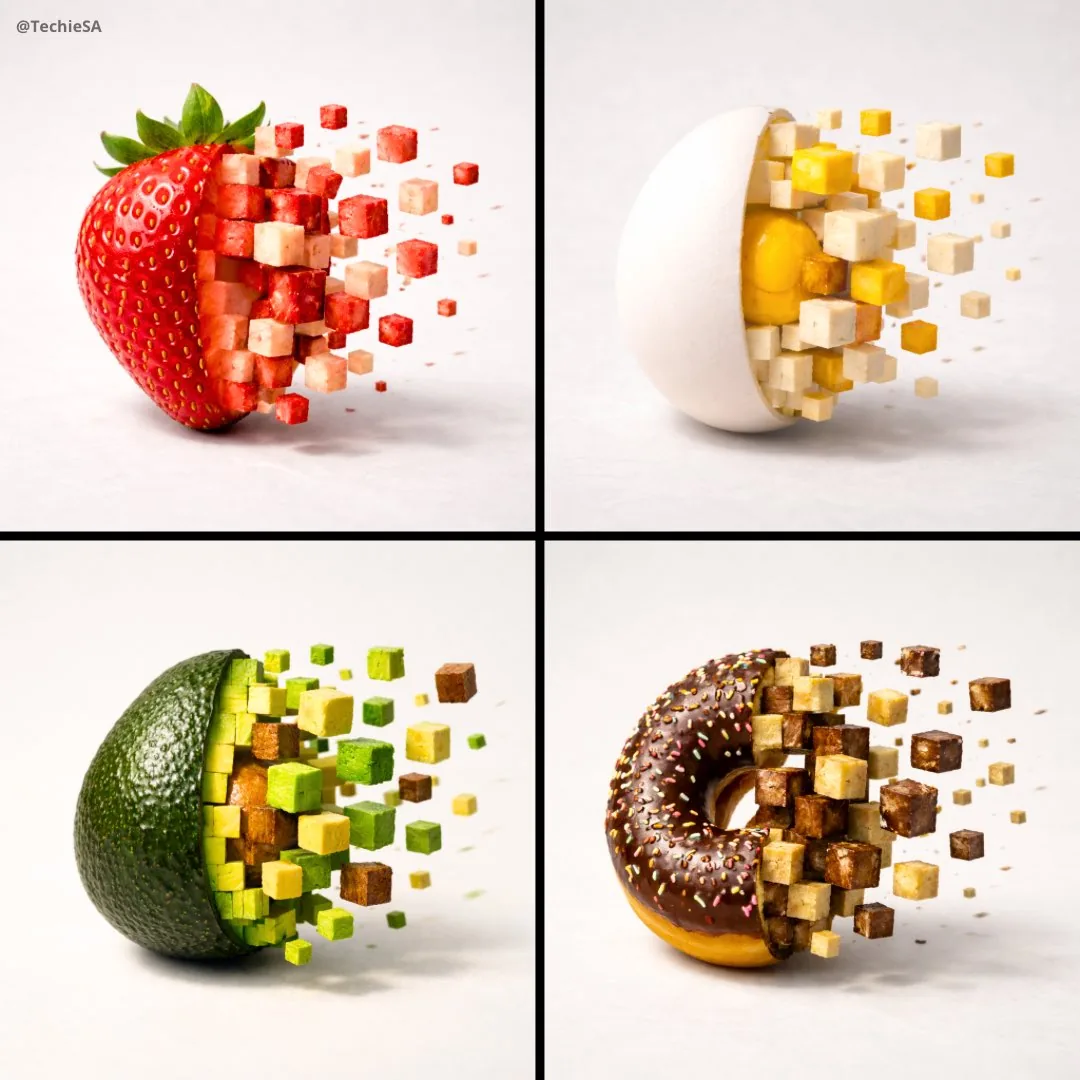 3D Pixel Food Disintegration reference