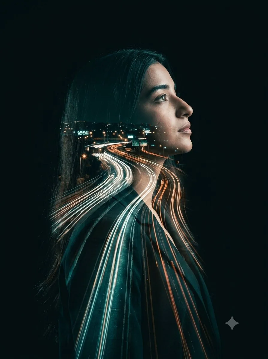 Double-Exposure Highway Portrait reference