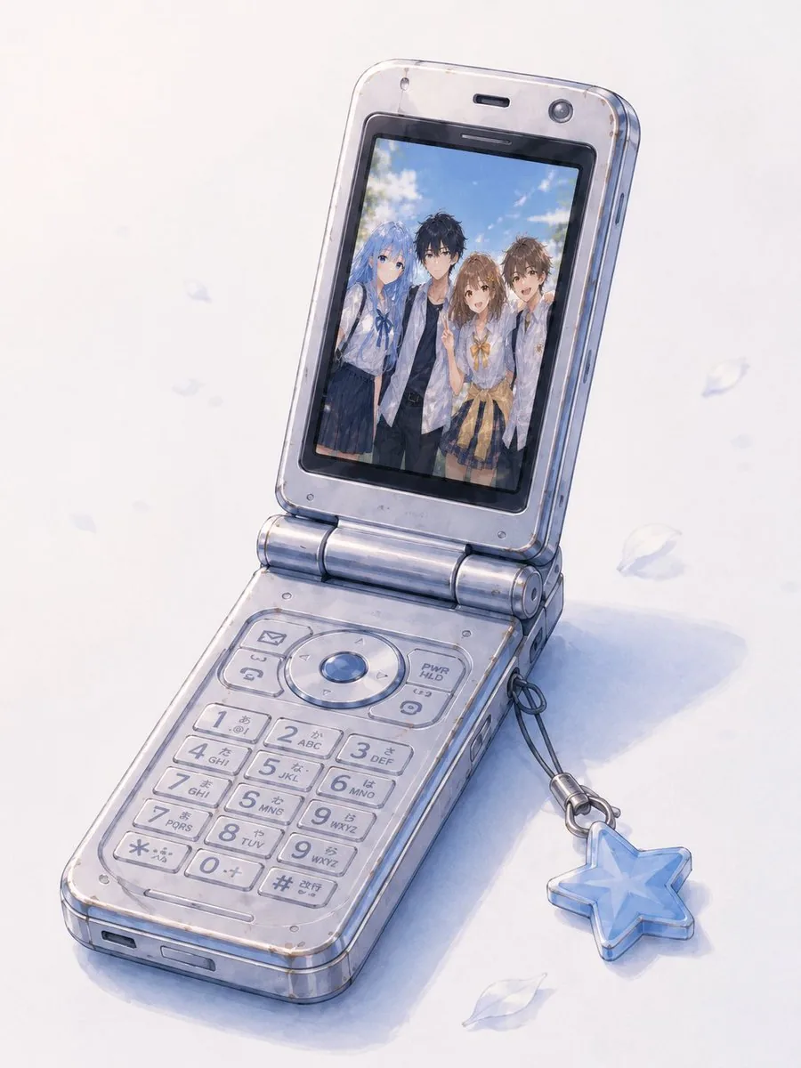 Group Photo Inside Retro Flip Phone reference