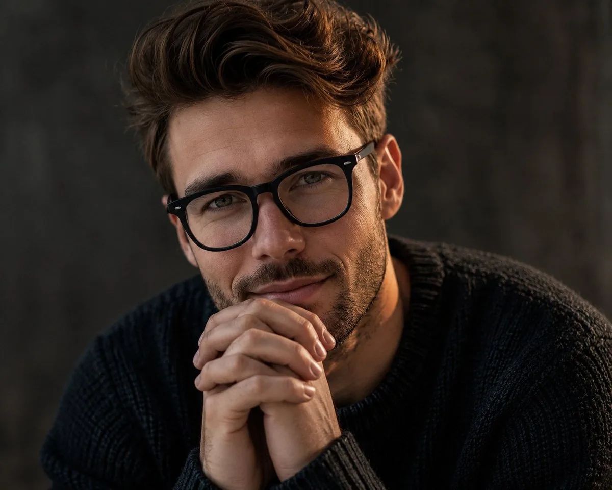 Masculine Contemplative Editorial Portrait reference