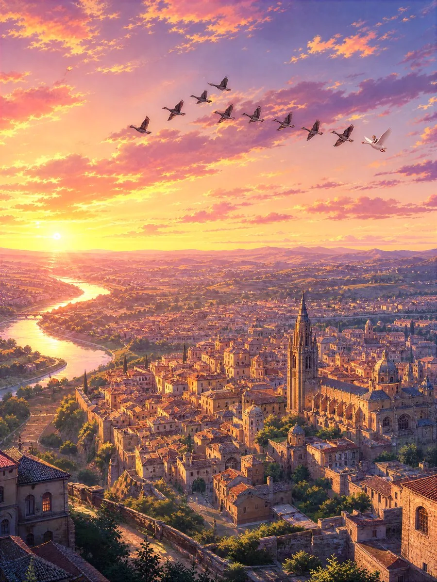 Sunset Ancient Spanish City Landscape reference