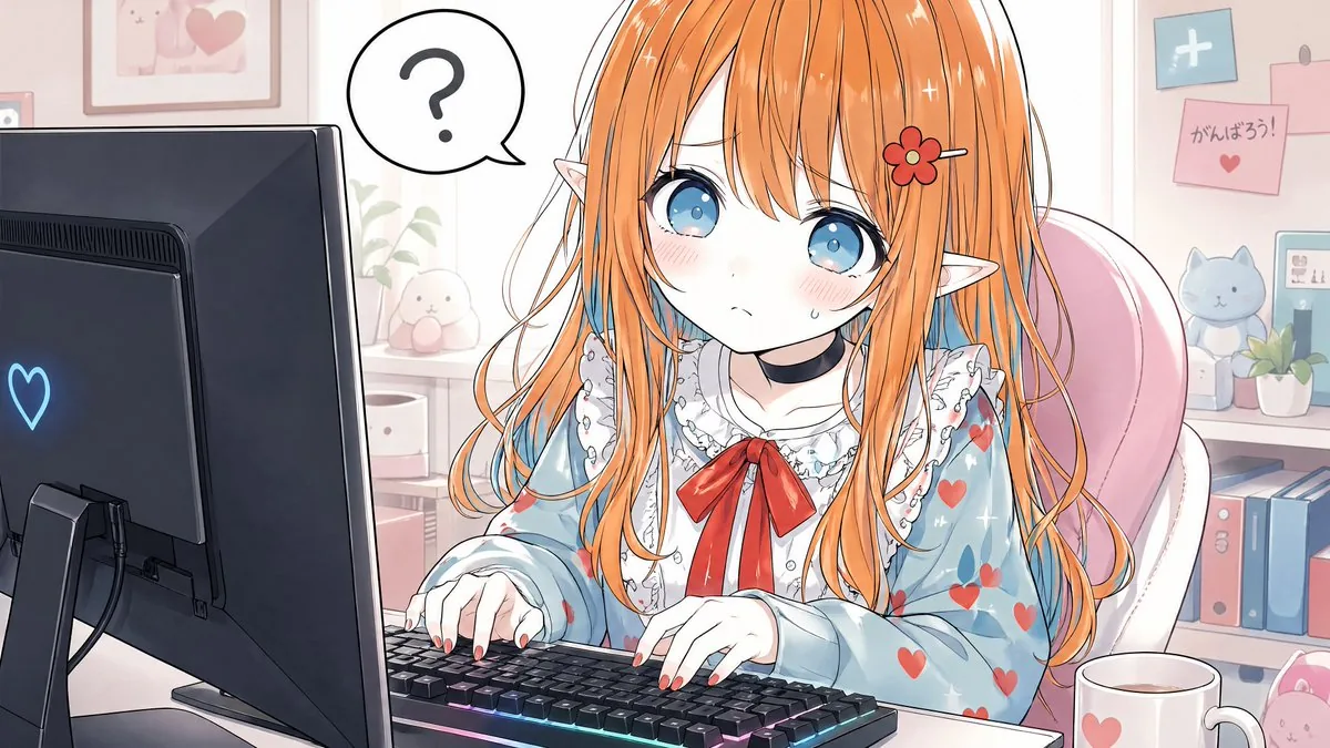 Confused Elf Girl at Pastel Desk reference