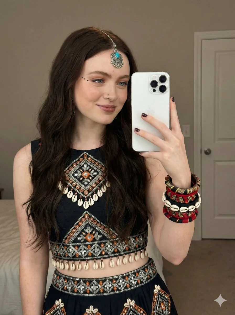 Bohemian-Indian Fusion Mirror Selfie Prompt - Nano Banana Pro AI Prompt for Social Media Post reference