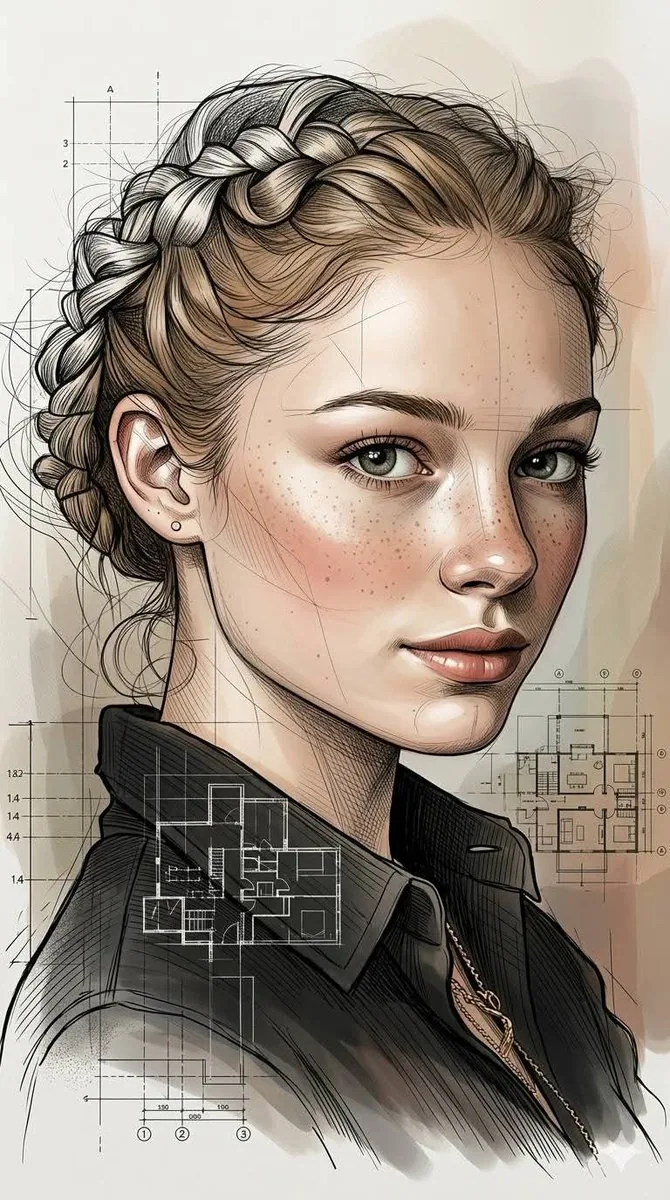 Architectural Ink Digital Portrait - Nano Banana Pro AI Prompt for Profile / Avatar reference