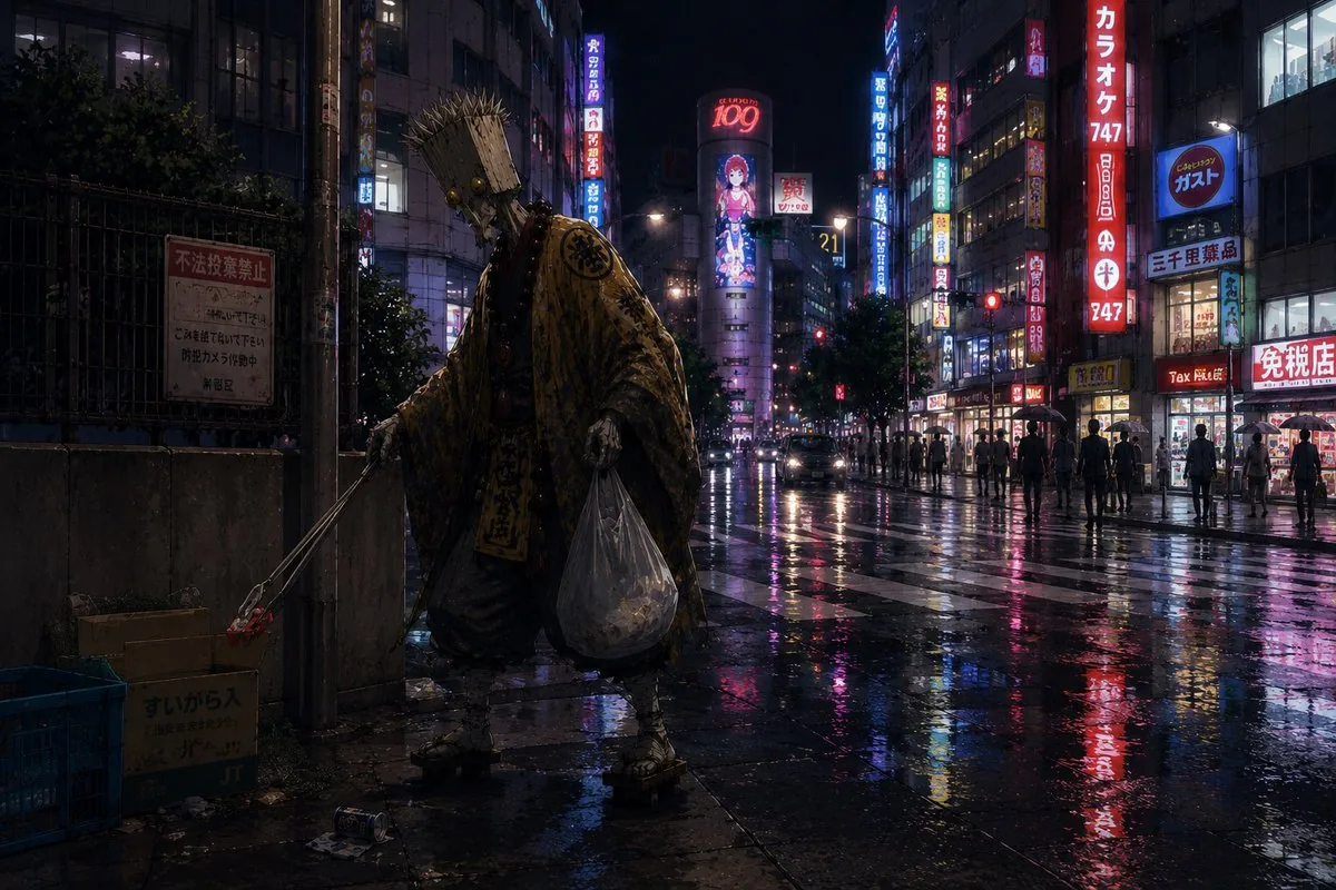 Ascetic Monk Cleaning Neon Tokyo reference