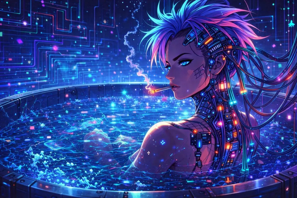 Cyberpunk Anime Character in Neon Tub reference
