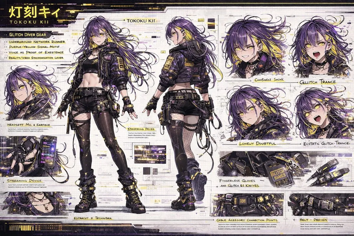 Cyberpunk Anime Character Concept Sheet reference