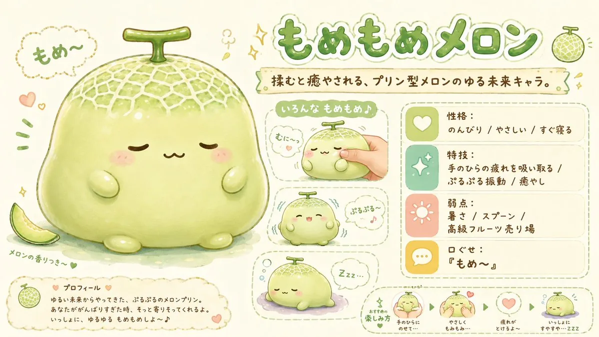 Kawaii Melon Mascot Character Sheet reference