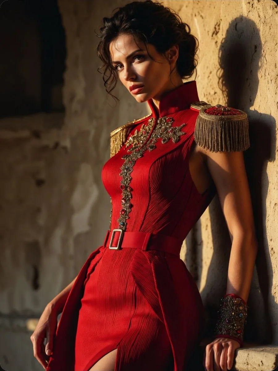 Regal Military-Inspired Fashion Model reference