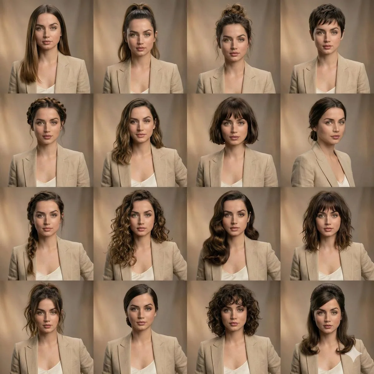 Editorial Beauty Collage for Hairstyle Variations - Nano Banana Pro AI Prompt for Product Marketing reference