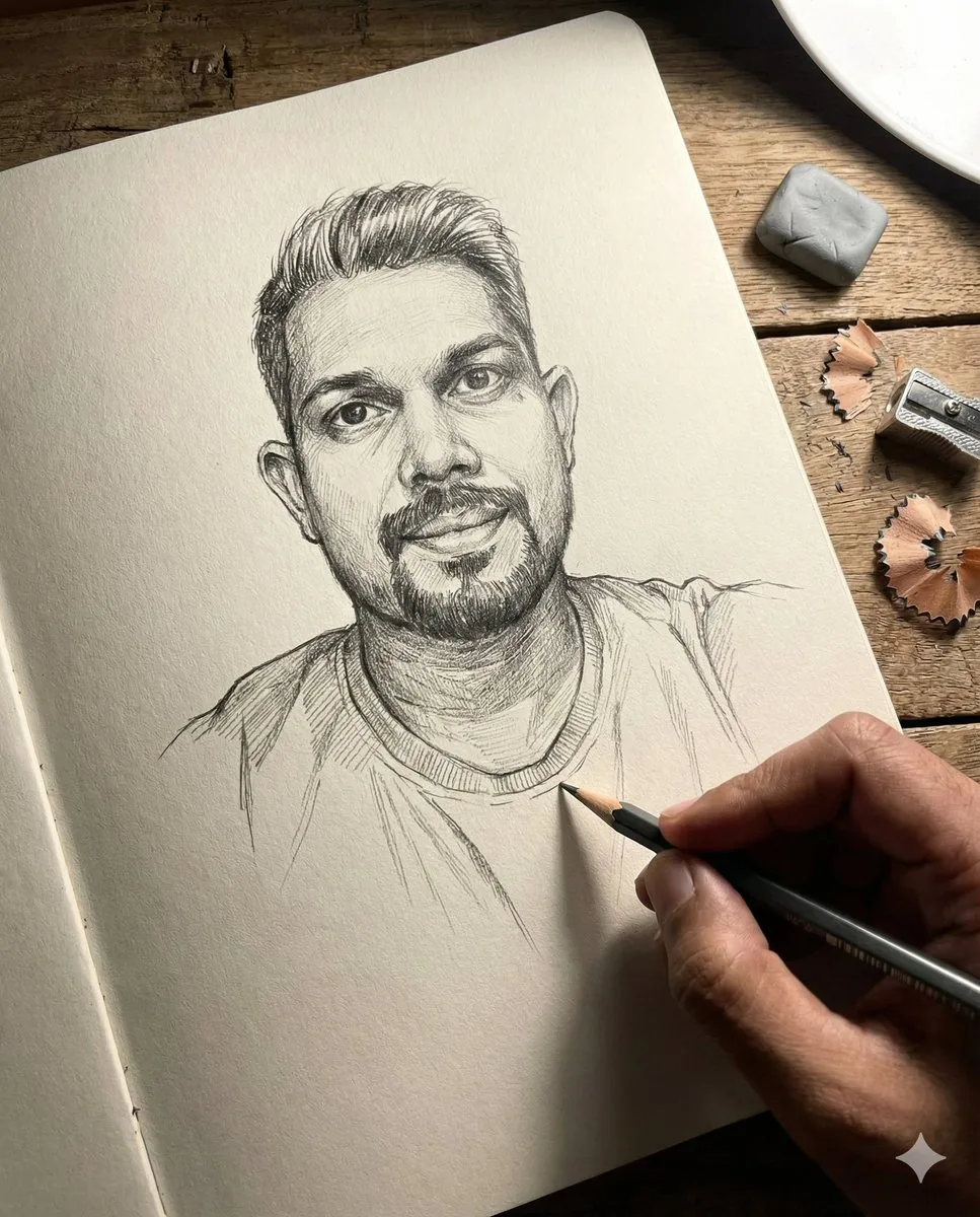 Anamorphic Graphite Sketch Illusion Prompt - Nano Banana Pro AI Prompt for Portrait / Selfie reference